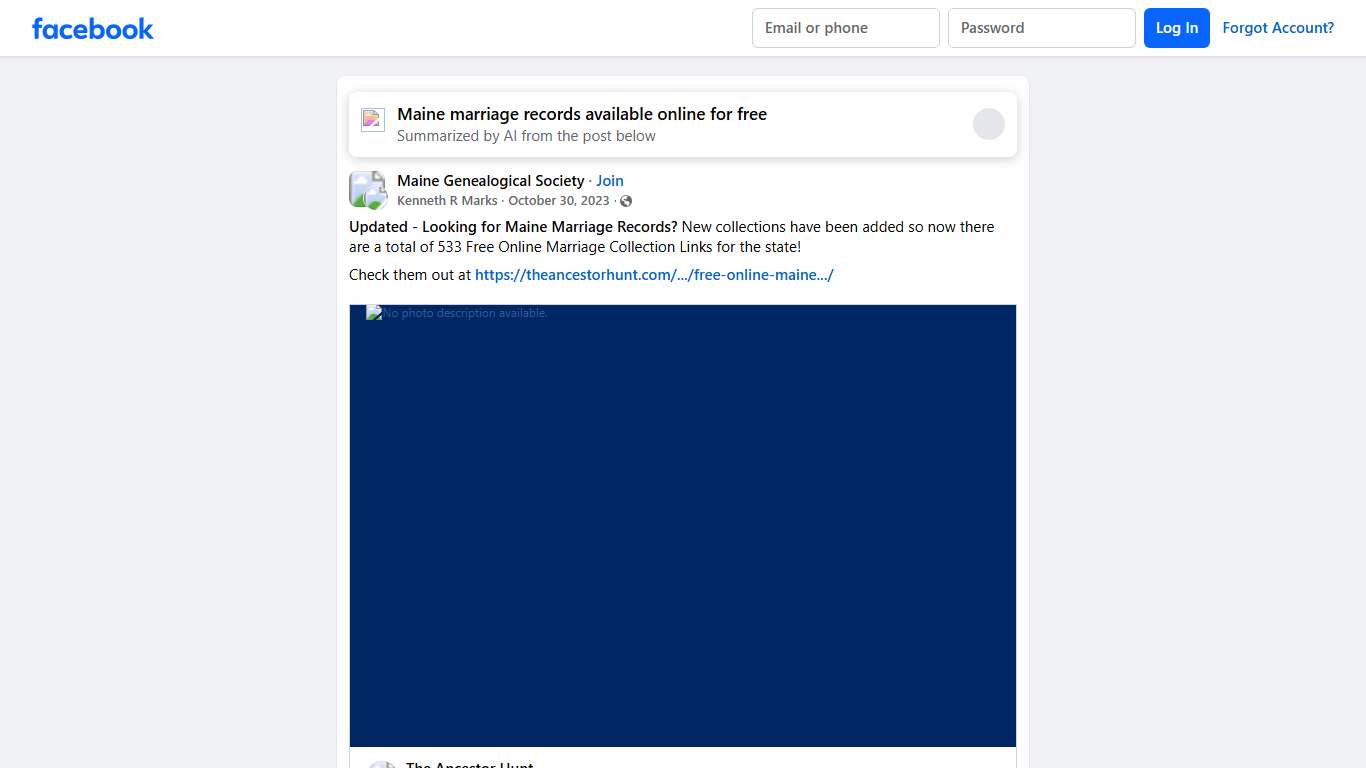 Maine Genealogical Society **Updated - Looking for Maine Marriage Records Facebook