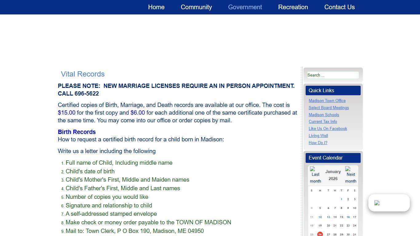 Madison, Maine Vital Records