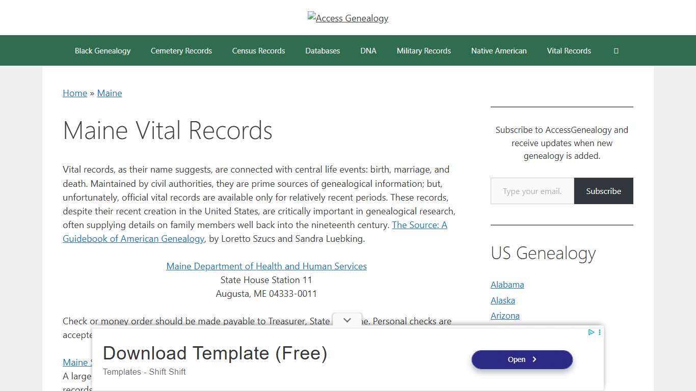 Maine Vital Records – Access Genealogy