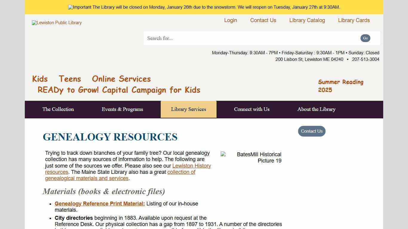 Genealogy Resources // Lewiston Public Library, Maine
